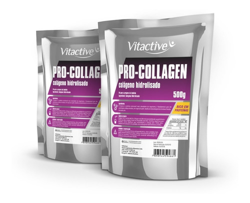 Colágeno Hidrolisado Em Pó 500 G 100% - Pro-collagen 2 Unid.