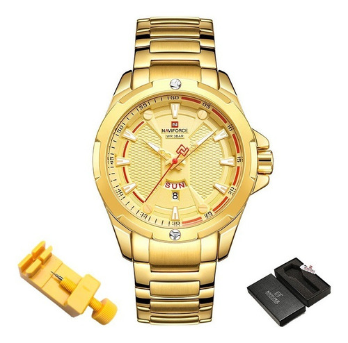 Relógio 45mm Dourado Aço Inoxidável Clássico Data Horas 3atm