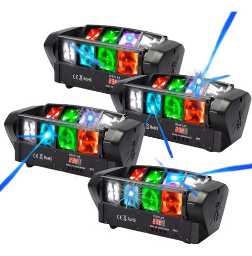 Kit 4 Mini Moving Spider Beam 8 Leds De 5w Rgbw Strobo Dmx