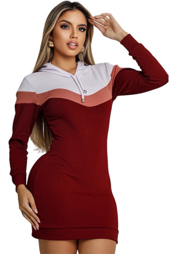 Vestido Feminino Midi Tubinho Manga Longa Capuz Inverno Frio