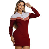 Vestido Feminino Midi Tubinho Manga Longa Capuz Inverno Frio