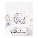 Vinil Decorativo Pared Cuarto Bebe Niños Elefante En Luna