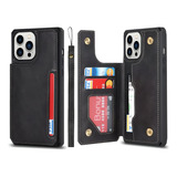 Funda Para iPhone 13 Pro Billetera Con Correa Cuero Negro