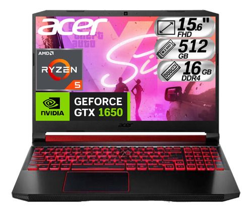 Portátil Gamer Acer Nitro5 Ryzen5 Ram 16gb 512gb Gtx 1650