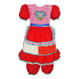 Vestido Coração Festa Junina Vermelho Infantil Caipira Roça