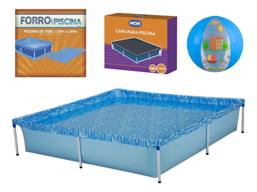 Kit Piscina 1500 Litros + Capa E Forro Mor + Bola Inflável