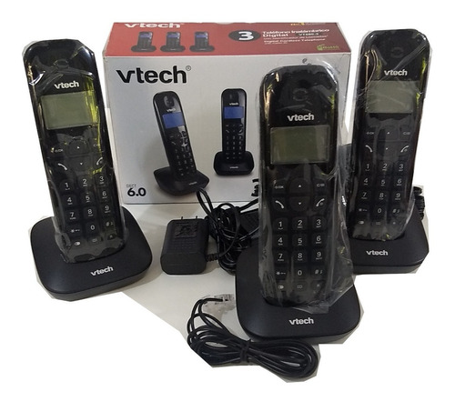 3 Telefones S/ Fio Viva Voz Bina Vtech Vt680-3 Preto Usa