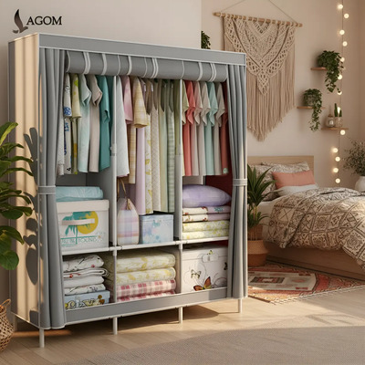Closet Armario Portátil Lagom Gris 3 Puertas Corredizas Doble 125x168x45 Cm