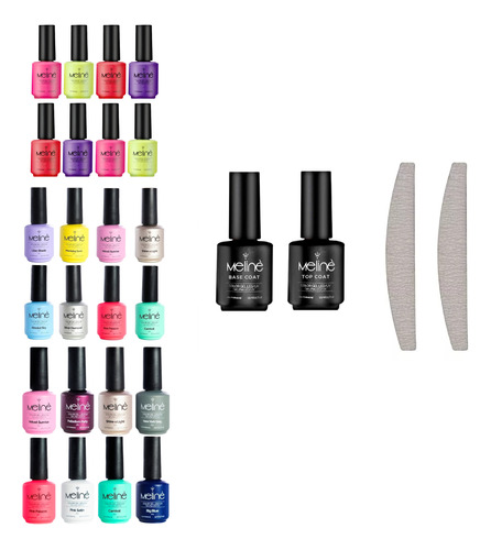 Kit X20 Esmaltes Meliné Color Gel Uv + Base + Top Coat 