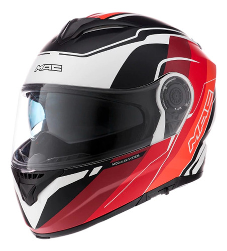 Casco Moto Rebatible Doble Visor Mac Rock Floyd Blanco Rojo