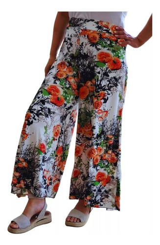 Pantalón Ancho Mujer Tela Liviana Elasticado Verano Diseños