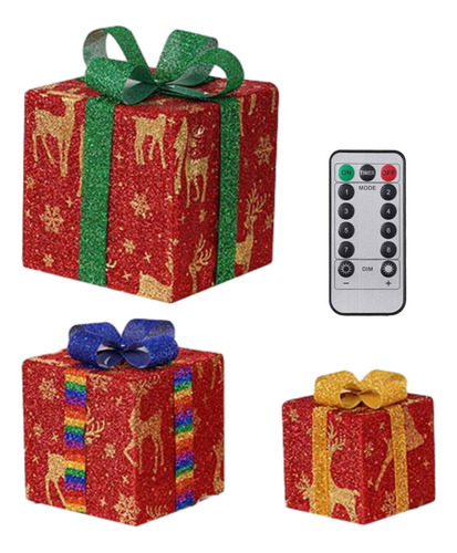 Juego De 3 Cajas Iluminadas De Navidad, Caja De Regalo