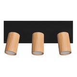 Aplique Negro Techo 3 Luces Cabezal Madera Riel Lampara Led