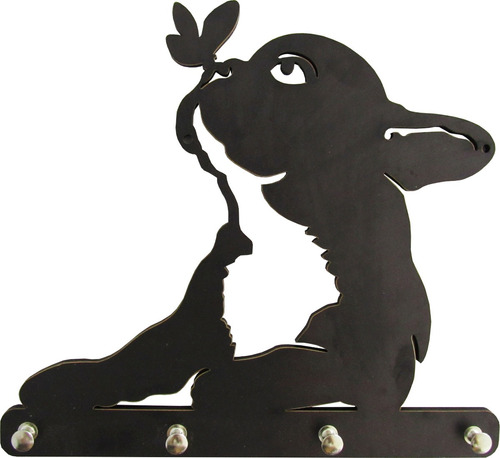 Porta Chaves Decorativo Preto Modelo Pug Borboleta Mdf