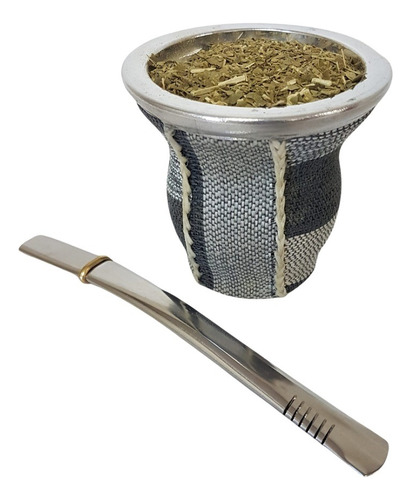 Mate Vidrio Templado Gris Con Bombilla