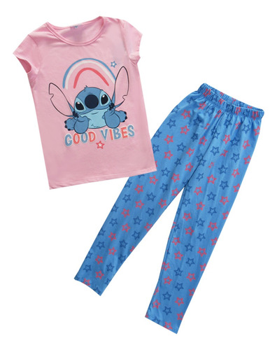 Conjunto Pijama Para Niña De Stich Stitch Algodón Cómoda