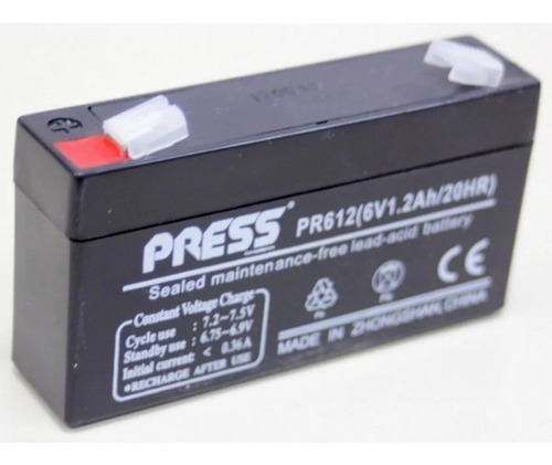 Bateria De Gel Recargable 6 Volts 1.2 Amper/hs Marca Press