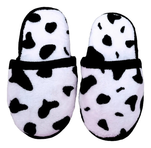 Pantuflas De Vaca Blanco Y Negro Slippers De Descanso