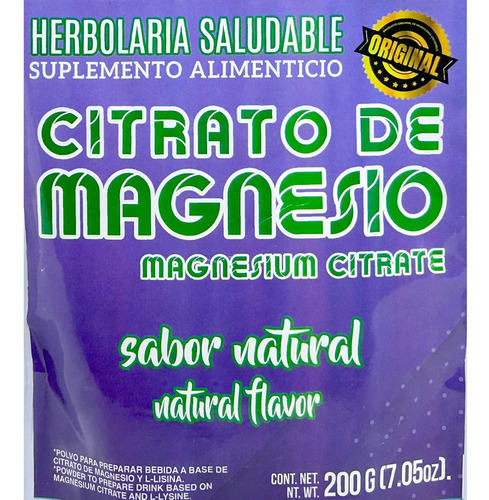 Citrato De Magnesio Natural 200 G Herbolaria Saludable