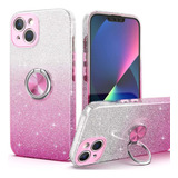 Funda Para iPhone 13 6.1 Degrade Rosa Brillos Con Anillo