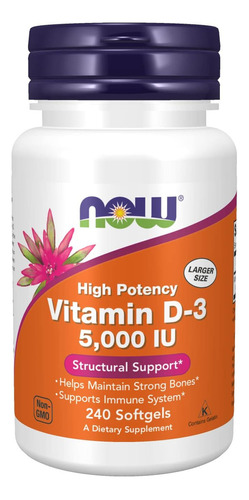 Now Vitamin D-3 5.000ui - Suporte Essencial Para Ossos & Sistema Imunológico - 240 Softgels