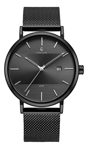 Relógio Masculino De Pulso Minimalista Moderno Social Esporte Fino Vanglore 3288a Preto 40 Mm Aço Inoxidável Selecty