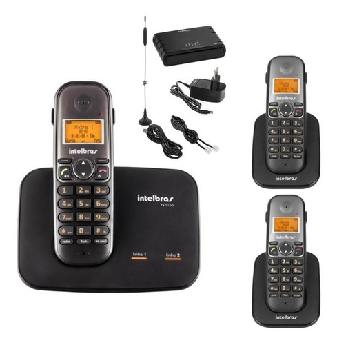 Kit Aparelho Telefone Sem Ts 5150 Bina 2 Ramal Entrada Chip