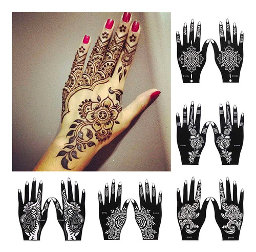 4 Estenciles Plantillas De Mano Reusables Henna Tatuaje Indú