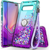 Funda Para Samsung Galaxy S10 Plus - Verde/violeta + Glit...