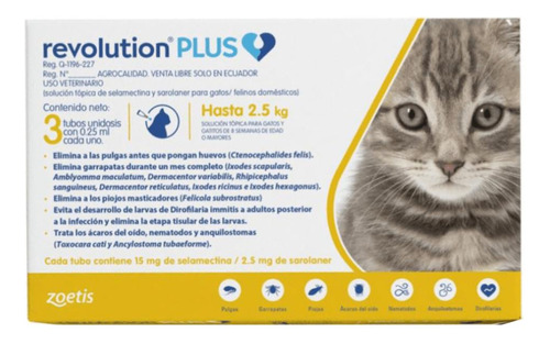 Pipeta Para Gatos Revolution Plus 0,25 Ml 1,25 A 2,5 Kg