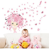 Vinil Decorativo Infantil Muñeca Con Mariposas Y Flores Sala