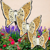 Mariposas Negro/beige Pared Cristal Jardín 3 Piezas