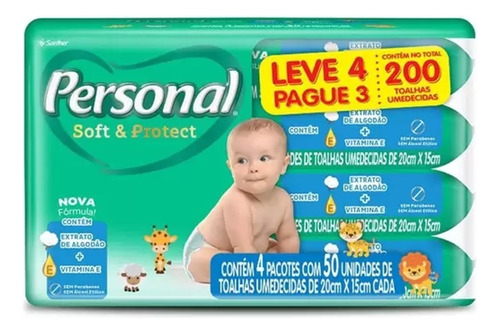 Toalhas Umedecidas Personal Soft & Protect 200 Unidades