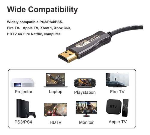 Buffrig Cable Hdmi 2.1 De Fibra Óptica 8k De 50 Pies, Cables