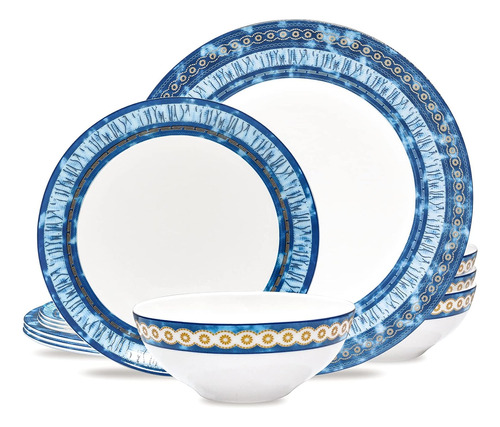 Juego De Vajilla Porcelana Azul Blanco 12 Pz Bone China