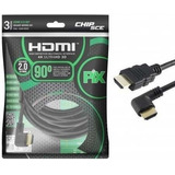 Cabo Hdmi L 3m 90 Graus Blindado 2.0 Ethernet 3 Metros 4k 3d