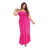 Vestido Plus Size Lastex Longo Alcinha Regulável Moda Verão