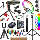 Kit Youtuber Ring Light Luz Rgb Colorida Tripé 2m Microfone 