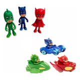 Kit 3 Bonecos Pjmasks Com Luz + Kit 3 Carrinhos De Fricção