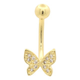 Piercing Umbigo Ouro 18k Borboleta Cravejada