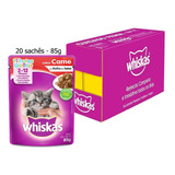 Caixa Alimento Úmido Whiskas Carne Filhotes, 85g Ração Gato