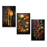 Kit 3 Quadros Decorativos Placas Mdf Cozinha Tempero Amor Ys