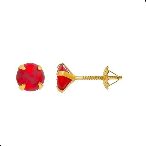 Brincos Infantil Zircônia Vermelho 3mm Rosca Ouro 18k