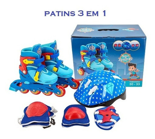 Patins Infantil Roller Tri-line Unitoys 1504 30-33 Azul 
