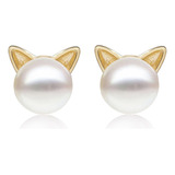 Pendientes De Plata De Ley Con Perlas De Gato Para Mujer