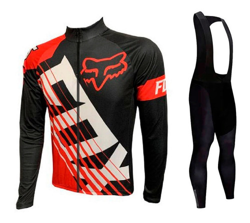 Kit Bretelle Gel Camisa Manga Longa Ciclismo Fox Dryfit Bike