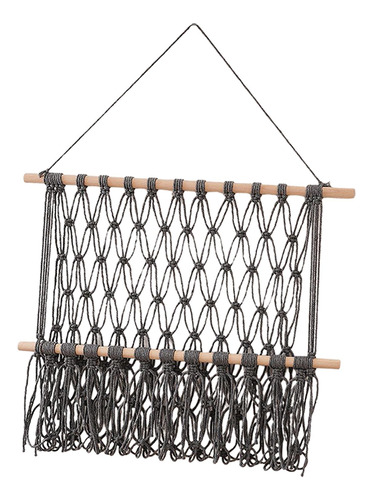 Macramé Rústico Organizador De Pared Cestas 50cmx40cm Gris