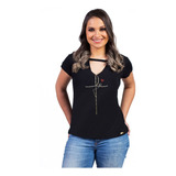 Camiseta Feminina Promoção Presente Frase Foco Força Fé Decote Viscolycra Roupa Feminina 