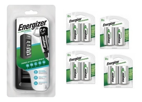 Combo Cargador Universal + D2 X4 Recargables Energizer