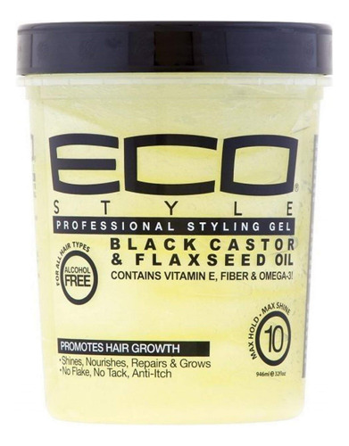 Ecoco Eco Style Gel - Aceite De Linaza De Ricino Negro 32 Oz